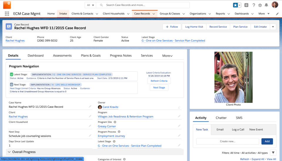 screenshot of Exponent Case Management
